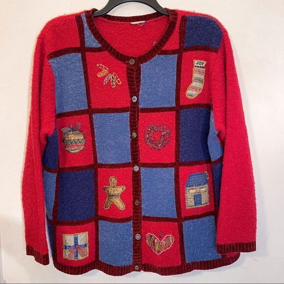 Vintage Christmas Sweater with Patchwork & Embellishments Size XL - Picture 1 of 9